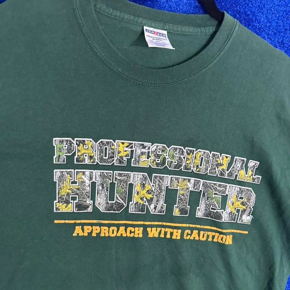 vintage professional Hunter‎ hunting tee hunting Jerzees 2XL Green And Yellow